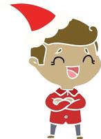 flat color illustration of a laughing man wearing santa hat vector