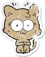 distressed sticker of a cartoon surprised cat vector