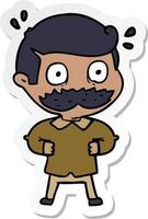 sticker of a cartoon man with mustache shocked vector