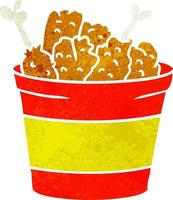 retro cartoon doodle bucket of fried chicken vector