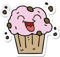 sticker of a quirky hand drawn cartoon happy muffin vector