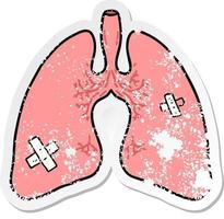 pegatina angustiada de los pulmones de una caricatura vector