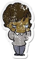 distressed sticker of a cartoon woman crying vector