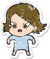 distressed sticker of a cartoon stressed woman vector