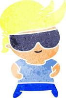retro cartoon kawaii kid with shades vector