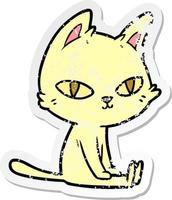 distressed sticker of a cartoon cat sitting vector