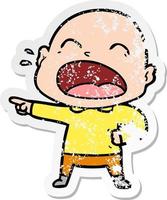 distressed sticker of a cartoon shouting bald man vector