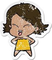 distressed sticker of a happy cartoon girl vector