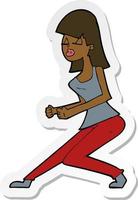 sticker of a cartoon crazy dancing girl vector