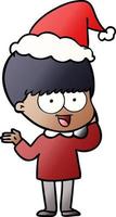 happy gradient cartoon of a boy wearing santa hat vector