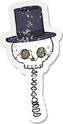 retro distressed sticker of a cartoon spooky skull in top hat