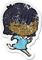 distressed sticker of a cartoon woman vector