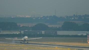 FRANKFURT AM MAIN, GERMANY JULY 19, 2017 - Lufthansa Airbus 340 D AIFE, Star Alliance livery landing at 07L. Fraport, Frankfurt, Germany video