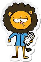 sticker of a cartoon bored lion manager vector