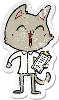 distressed sticker of a happy cartoon cat vector