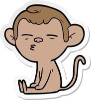 sticker of a cartoon suspicious monkey vector