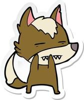 sticker of a cartoon wolf showing teeth vector