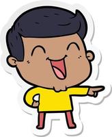 sticker of a cartoon man laughing vector