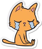 sticker of a crying cartoon cat sitting vector