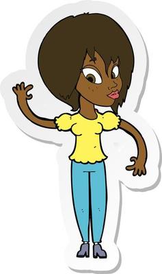 sticker of a cartoon woman waving