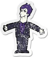 retro distressed sticker of a cartoon vampire man with open arms vector