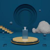 colourfull podium stage with perfume bottle and abstract background 3d render photo