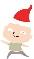 flat color illustration of a nervous man wearing santa hat vector