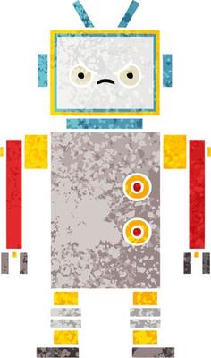 retro illustration style cartoon robot