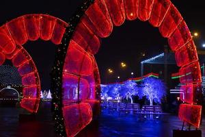 New Year and Christmas decorations on the street. New Year's numbers 2022. photo