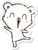 distressed sticker of a happy cartoon polar bear dancing vector