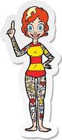 pegatina de una mujer de dibujos animados cubierta de tatuajes vector