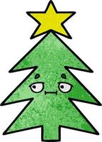 retro grunge texture cartoon christmas tree vector