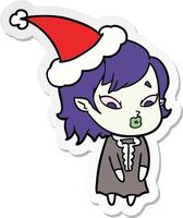 cute sticker cartoon of a vampire girl wearing santa hat vector