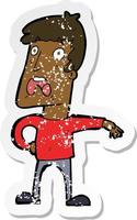 retro distressed sticker of a cartoon complaining man vector