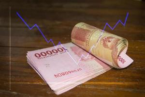 One hundred thousand rupiah with a blue line chart photo