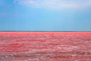 Exotic pink salt lake and blue sky with clouds. photo