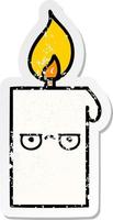 distressed sticker of a cute cartoon lit candle vector