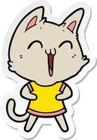 sticker of a happy cartoon cat vector