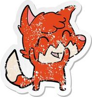 distressed sticker of a happy cartoon fox vector