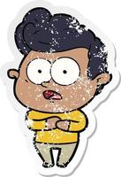 distressed sticker of a cartoon staring man vector