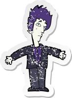 retro distressed sticker of a cartoon vampire man vector