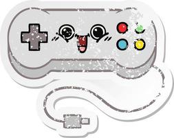 distressed sticker of a cute cartoon game controller vector