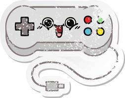 distressed sticker of a cute cartoon game controller vector