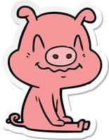 sticker of a nervous cartoon pig sitting vector