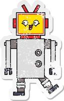 distressed sticker of a cute cartoon robot vector