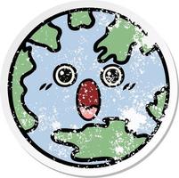 distressed sticker of a cute cartoon planet earth vector