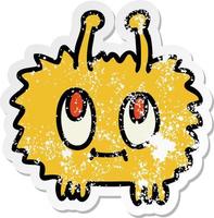 distressed sticker of a quirky hand drawn cartoon alien vector