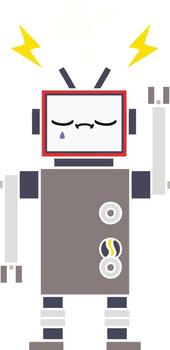 flat color retro cartoon robot vector