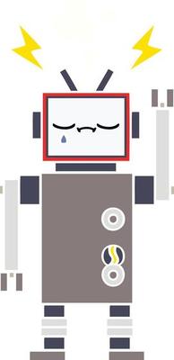 flat color retro cartoon robot