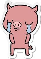 sticker of a cartoon pig crying vector